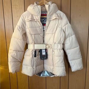 Cream Puffer Jacket with Belt